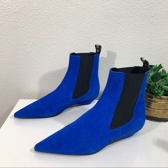 Bimba Y Lola Chelsea Boots Blue Suede Pointed Toe - Picture 2 of 11